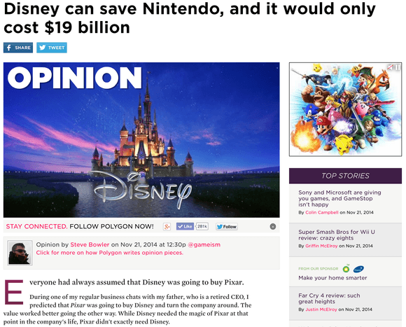 Polygon headline: Disney can save Nintendo, ad placement